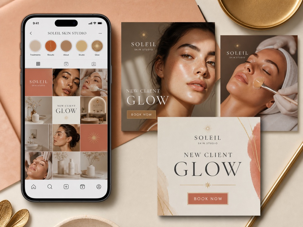 Coordinated social media launch kit and profile grid